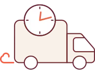 FatboySexy icoon van een bezorgtruck met klok – symbool voor maaltijdbezorging.