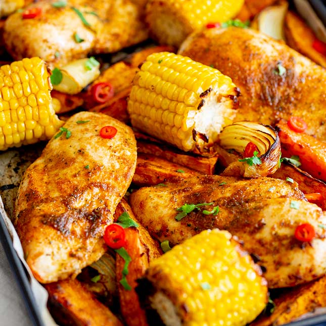 Peri Peri | gegrilde kippenpoten | citroen | peper | oregano | zoete aardappel | maiskolf